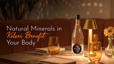 Natural Mineral Still Water by Kelzai sourced from volcanic aquifers, rich in magnesium, calcium, potassium, and silica for balanced hydration.